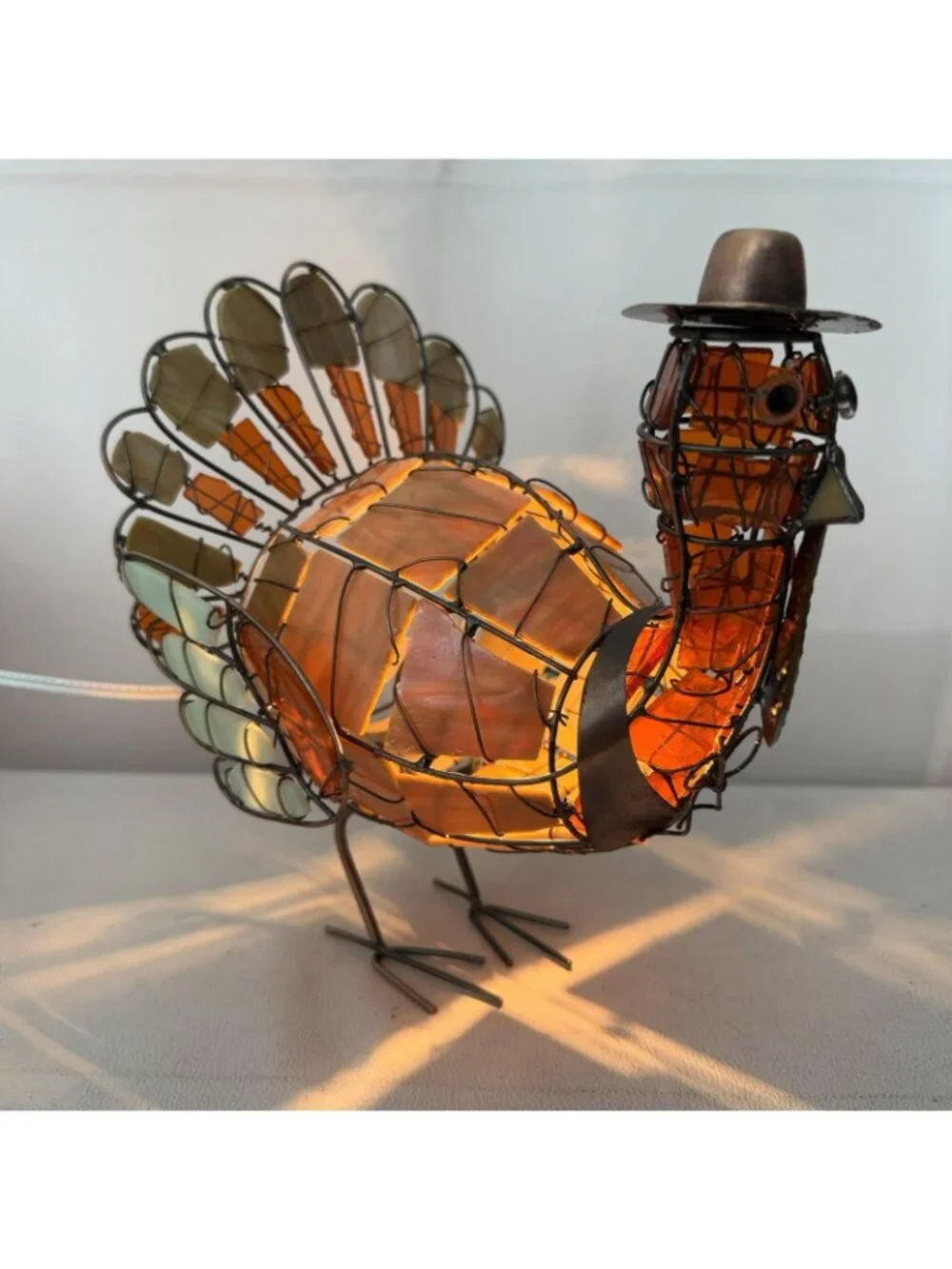 Cracker Barrel Stained Glass Turkey Lamp Thanksgiving Fall Rustic Cabin Decor